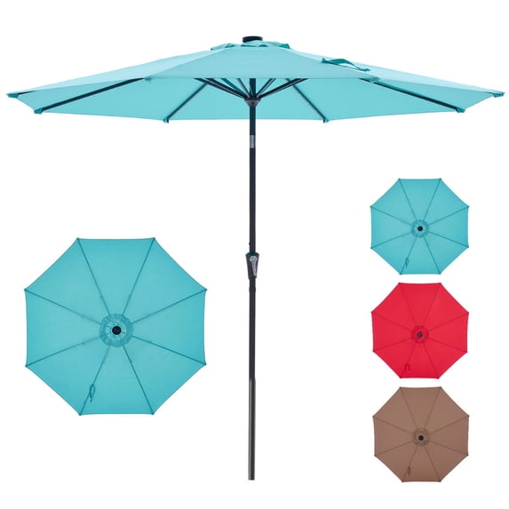 Gianna 10 ft Patio Umbrella for Table, Outdoor Sun Umbrella with 32 LED Solar Lights, Lake Blue
