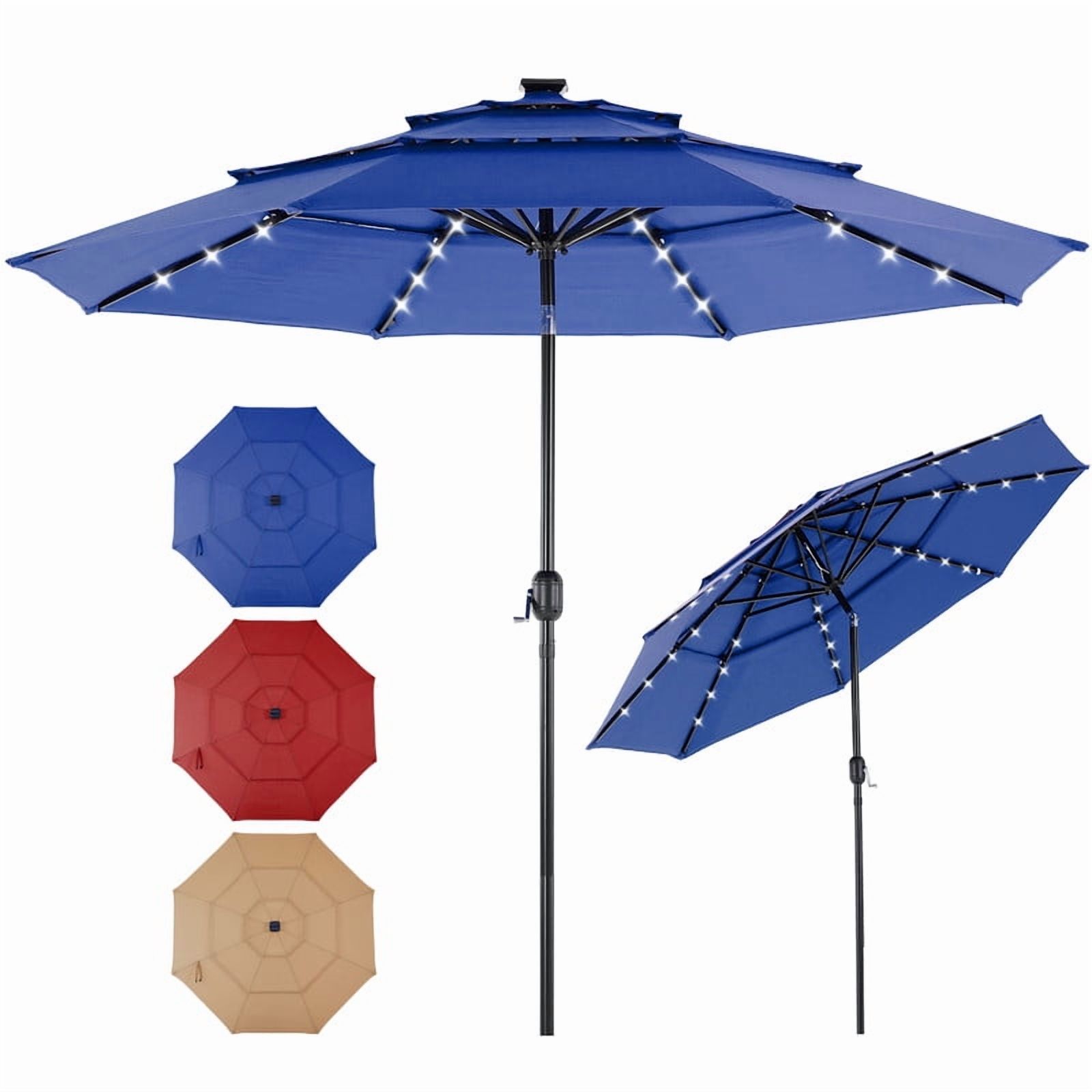 Gianna 10FT 3-Tier Solar Patio Umbrella with 32 LED Lights, Outdoor Umbrellas with Push Button Tilt and Crank,Navy Blue-1