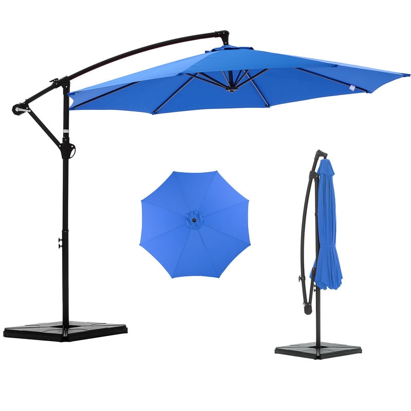 Gianna 10ft Offset Hanging Outdoor Patio Umbrella with Base Stand Rotate and Tilt, 8 Ribs, UV Protection for Pool Garden Backyard Market, Blue