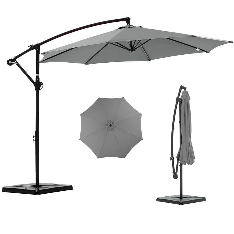Gianna 10ft Offset Hanging Outdoor Patio Umbrella with Base Stand Rotate and Tilt, 8 Ribs, UV Protection for Pool Garden Backyard Market, Gray