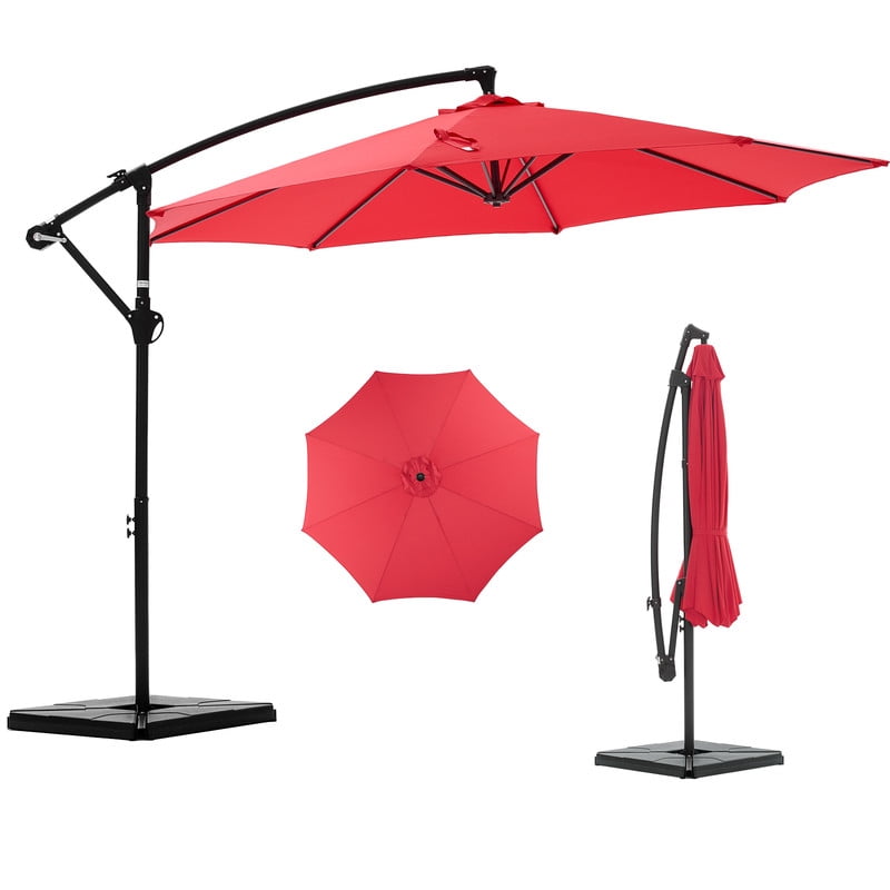 Gianna 10ft Offset Hanging Outdoor Patio Umbrella with Base Stand Rotate and Tilt, 8 Ribs, UV Protection for Pool Garden Backyard Market, Red