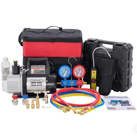 Gianna 110V 1/3 HP 4CFM Single Stage Vacuum Pump Kit with R134a Manifold Gauge Set, Leak Detector, 1/4" Hoses & Carry Bag for HVAC AC Refrigeration, ETL Listed (Black)