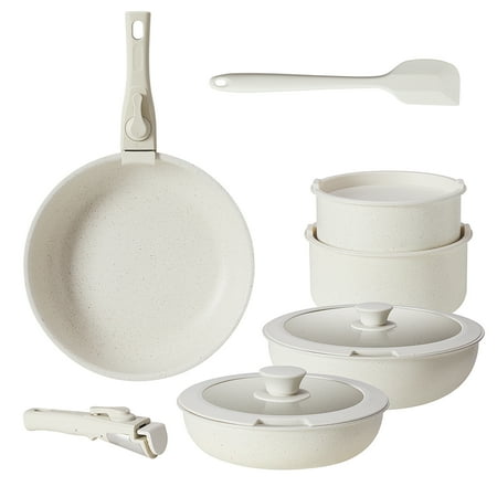 Gianna 12pcs Non-Stick Cookware Set, Pots and Pans Set, with Spatula & Detachable Handle for Kitchen, Beige