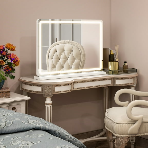 Gianna 13"x17" LED Vanity Mirror with Lights, Dimmable 3-Color Modes, Touch Screen Makeup Mirror for Dressing Table, White Square Design