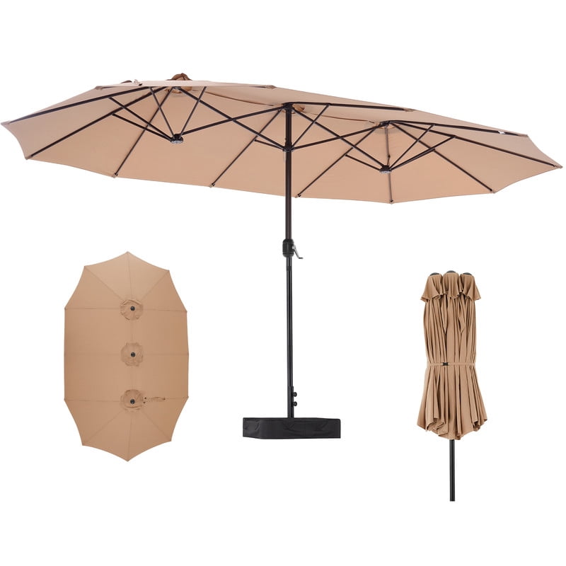 Gianna 15 FT Triple Head Patio Umbrella, 12-Rib Design with 135 SQ FT Coverage, UV50+ Waterproof Canopy Includes Sandbox Base for Outdoor Patio Camping，Khaki