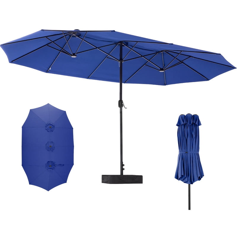 Gianna 15 FT Triple Head Patio Umbrella, 12-Rib Design with 135 SQ FT Coverage, UV50+ Waterproof Canopy Includes Sandbox Base for Outdoor Patio Camping，Navy Blue