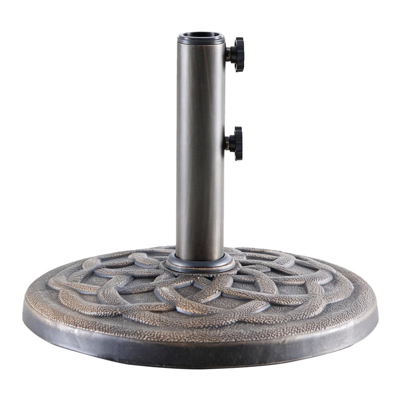 Gianna 18 Inch Umbrella Base - 2 Manual Knobs, 30 LBS Resin Base, 2 Adapters, Weather-Resistant, Bronze Powder-Coated Construction for Outdoor Umbrellas