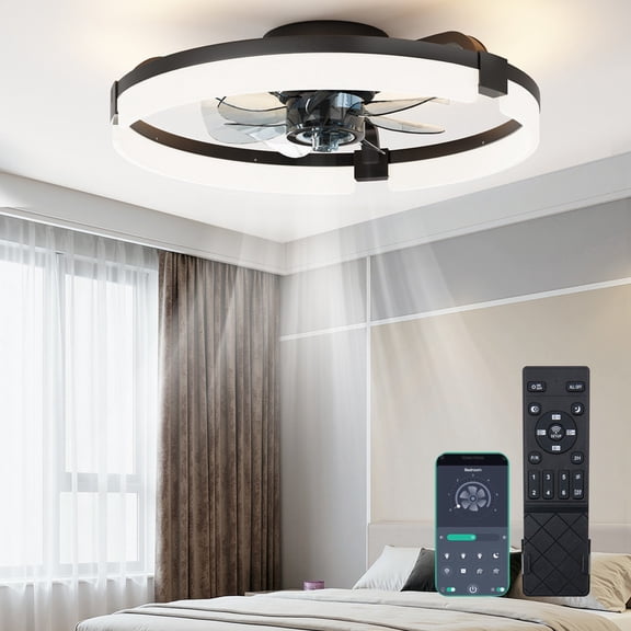 Gianna 19.7 Inch Ceiling Fans with Lights, Ceiling Fan, Low Profile Fandelier, 3000K-6500K Dimmable LED Flush Mount for Living Room, 6-Speed Reversible, App Control, Black