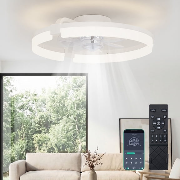 Gianna 19.7 Inch Ceiling Fans with Lights, Ceiling Fan, Low Profile Fandelier, 3000K-6500K Dimmable LED Flush Mount for Living Room, 6-Speed Reversible, App Control, White