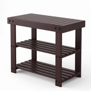 Gianna 19.7 Inch Shoe Rack Bench, 3 Tier Bamboo Shoe Organizer, Entryway Storage Bench with Seat, Sturdy Shoe Shelf for Living Room, Bathroom, Brown