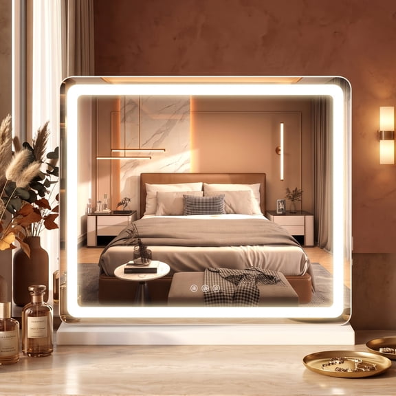 Gianna 19"x22" LED Vanity Mirror with Lights, Dimmable 3-Color Modes, Touch Screen Makeup Mirror for Dressing Table, White Square Design