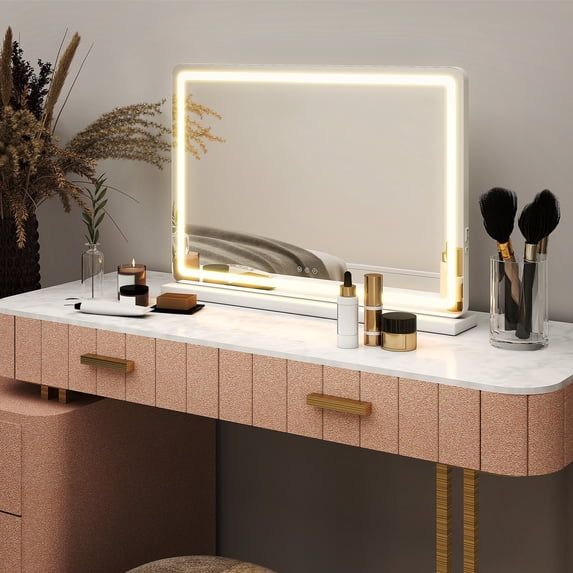 Gianna 19"x22" LED Vanity Mirror with Lights, Dimmable 3-Color Modes, Touch Screen Makeup Mirror for Dressing Table, White Square Design