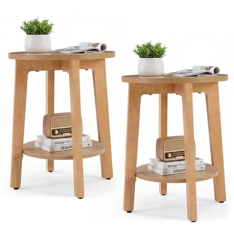 Gianna 2 Pack 2-Tier Round Side Table with Tapered Legs, Small End
