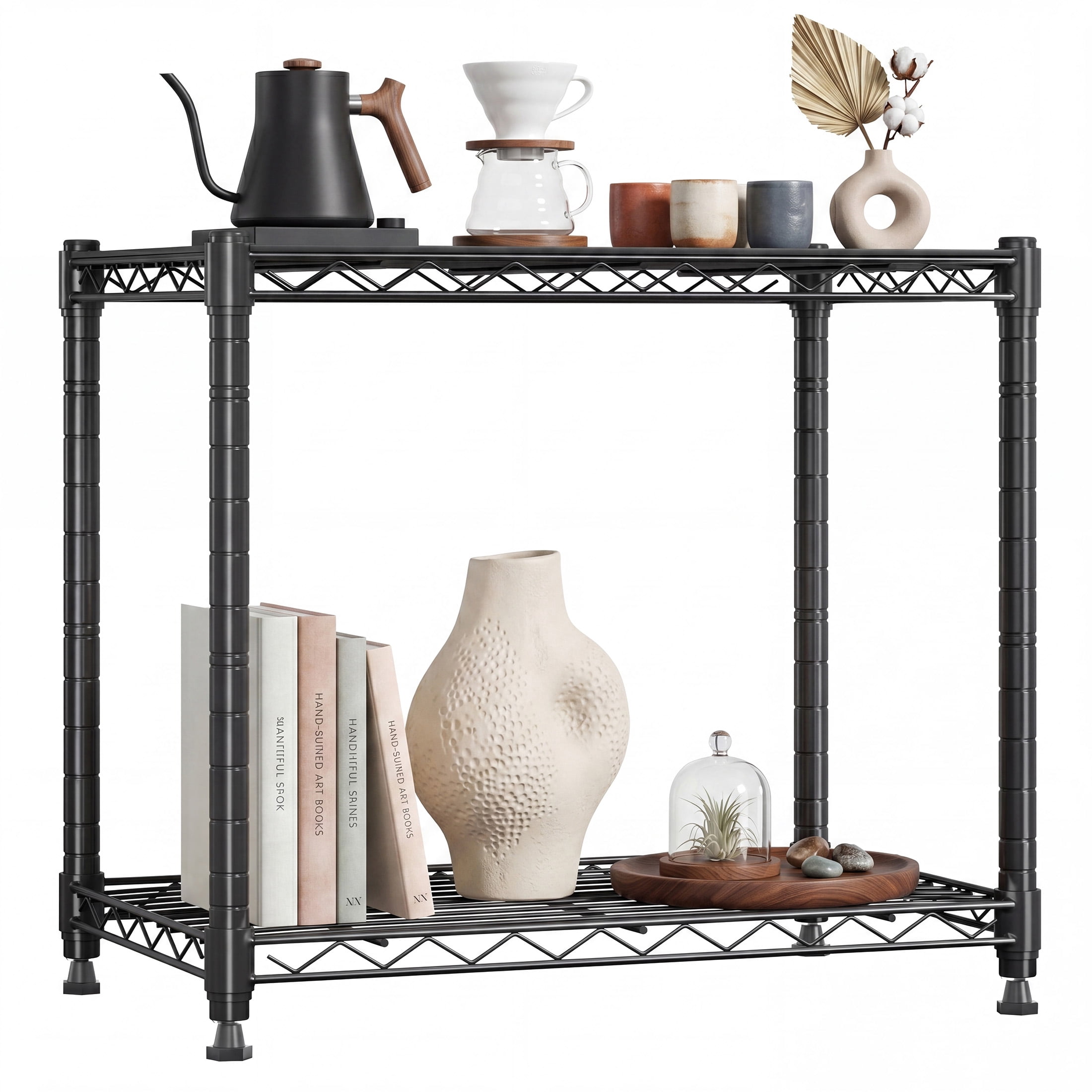 Gianna 2-Tier Metal Wire Storage Shelves, Adjustable Standing Storage Rack Shelf, Heavy Duty Steel Shelving Unit Organizers for Kitchen Bathroom Pantry Garage, 23.3" W×13.4" D×30" H, Black