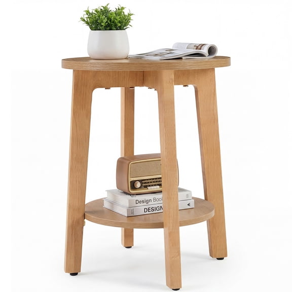 Gianna 2-Tier Round Side Table with Tapered Legs, Small End Table for Living Room & Bedroom,Wood