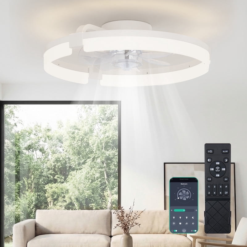 Gianna 23.6 Inch Ceiling Fans with Lights, Ceiling Fan, Low Profile Fandelier, 3000K-6500K Dimmable LED Flush Mount for Living Room, 6-Speed Reversible, App Control, White