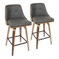 thumbnail image 1 of Gianna 26" Mid-Century Modern Counter Stool in Walnut with Grey Faux Leather by LumiSource - Set of 2, 1 of 7