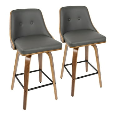 Gianna 26" Mid-Century Modern Counter Stool in Walnut with Grey Faux Leather by LumiSource - Set of 2