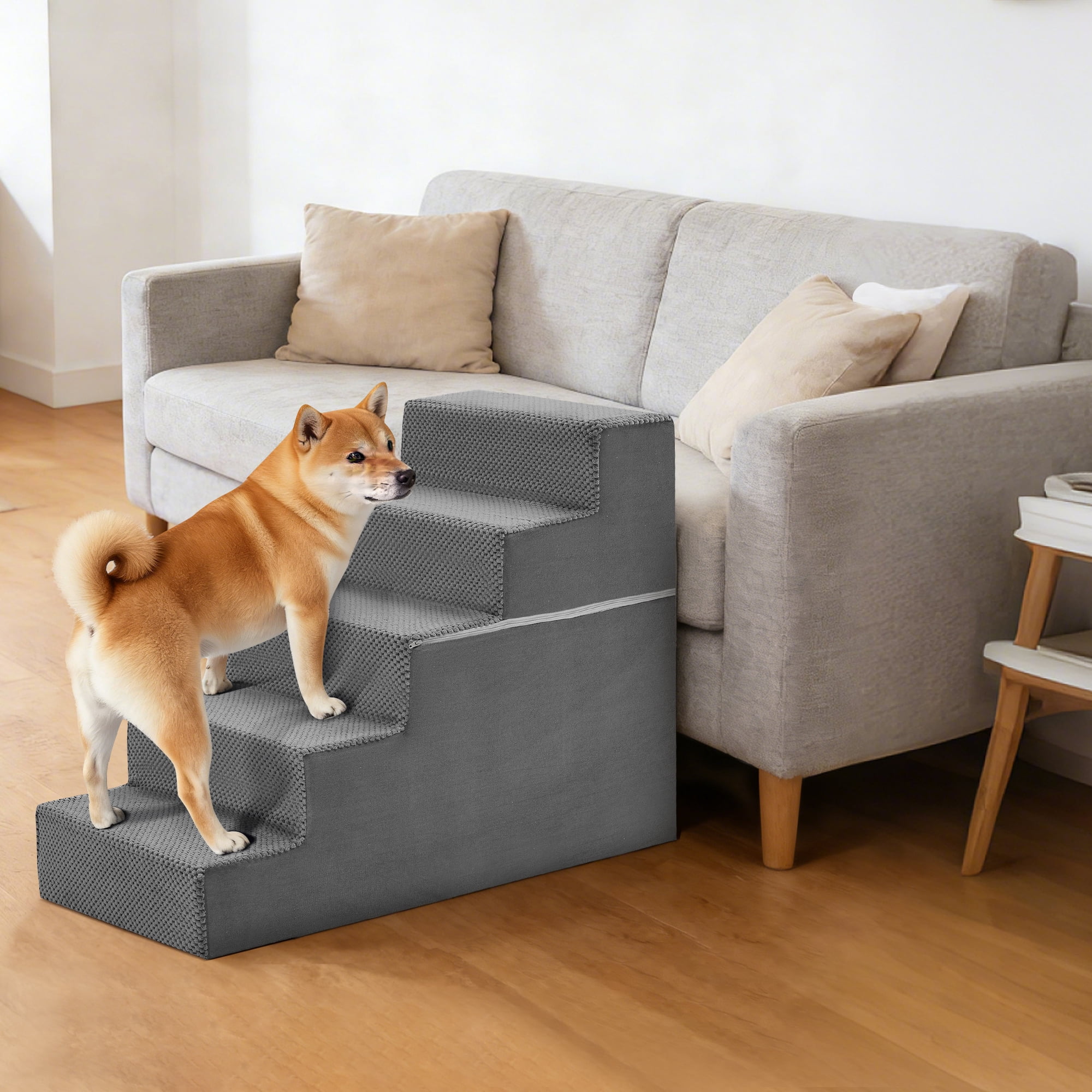 Gianna 24" Dog Stairs for Bed, 5-Step Non-Slip Pet Steps for Small Dogs and Cats, Indoor, Grey