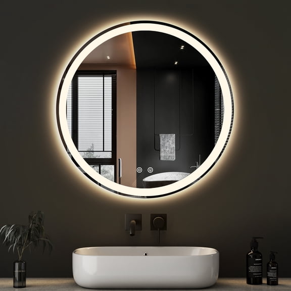 Gianna 28"x28" Round LED Bathroom Mirror with Anti-Fog, Dimmable Front and Backlit Lighting, 3 Color Temperatures