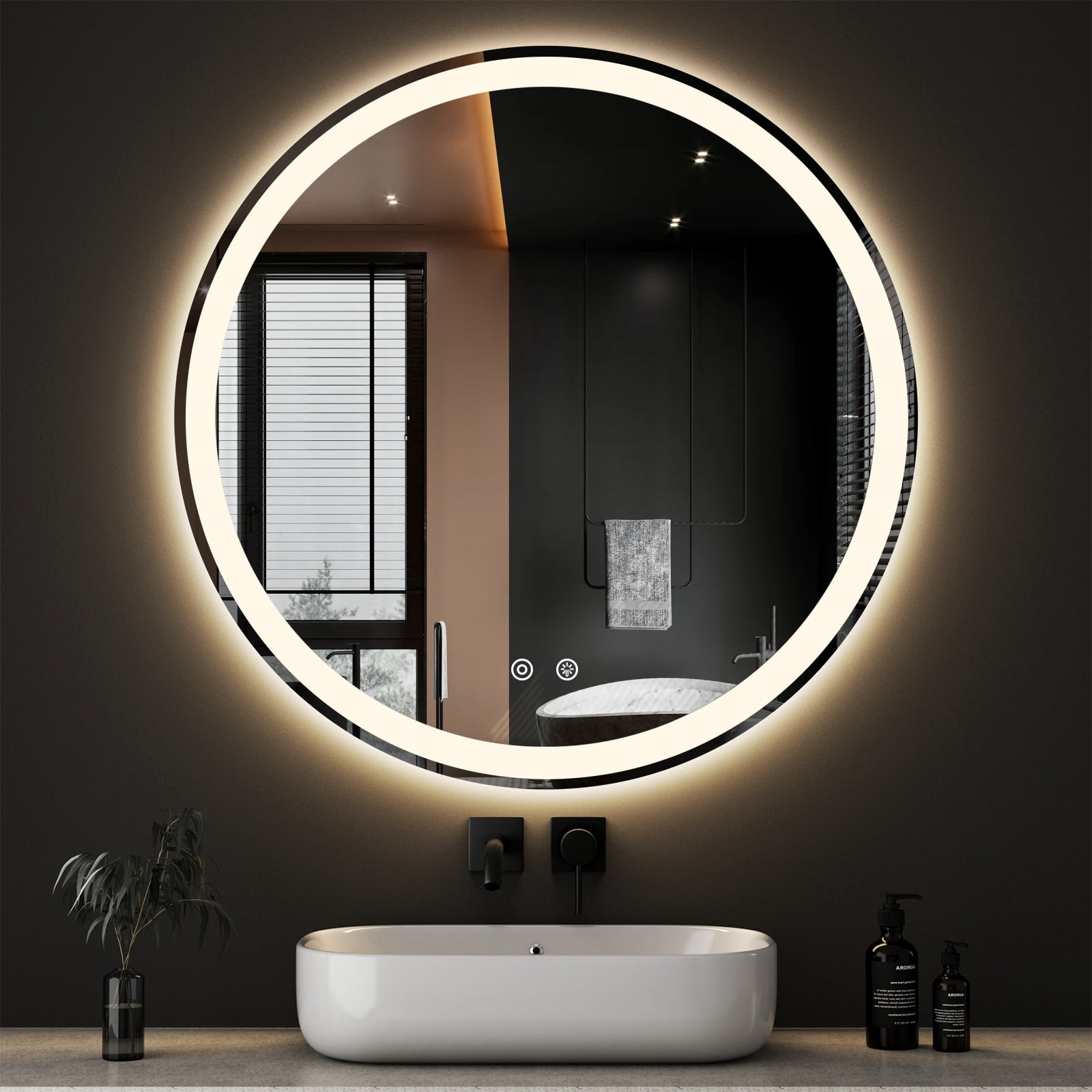 Gianna 36"x36" Round LED Bathroom Mirror with Anti-Fog, Dimmable Front and Backlit Lighting, 3 Color Temperatures