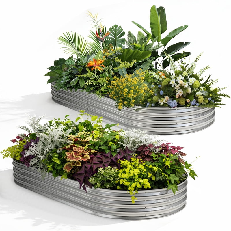 Gianna 2Pcs 8x4x1ft Galvanized Metal Raised Garden Bed,Oval Planter Box Outdoor, Silvery