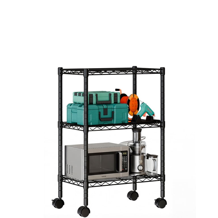 Gianna 3 Tier Heavy Duty Adjustable Wire Shelving with Wheels
