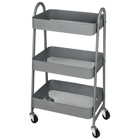 JOINSUN 3-Tier Plastic Rolling Utility Cart with Handle and Wheels for Office Living Room Kitchen