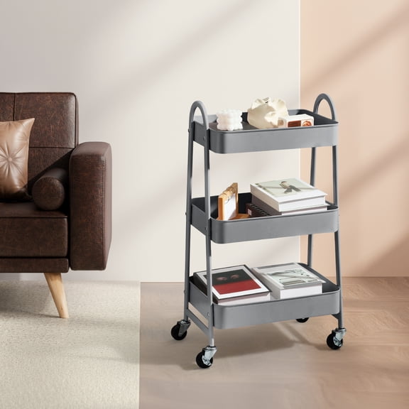 Gianna 3 Tier Rolling Storage Cart with Lockable Wheels and Handle for Kitchen Bathroom