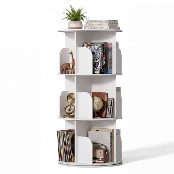 Gianna 3 Tier Rotating Bookshelf, 360 Display Floor Standing Bookcase Storage Rack, White