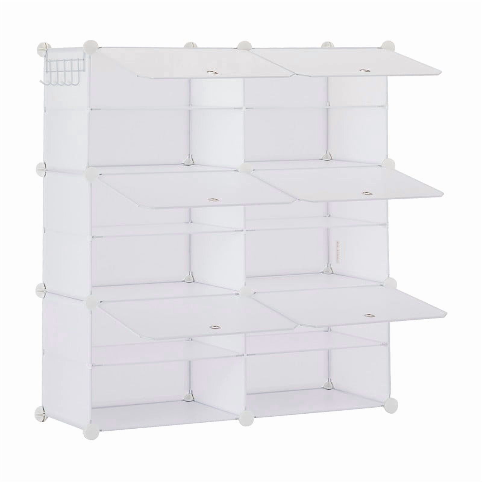 Gianna 3-Tier Shoe Rack with Side Hooks, 24-Pair Capacity Sturdy Metal Frame Storage Organizer, White&Black Plastic Panel Shelf for Entryway, Bedroom&Dressing Room，White