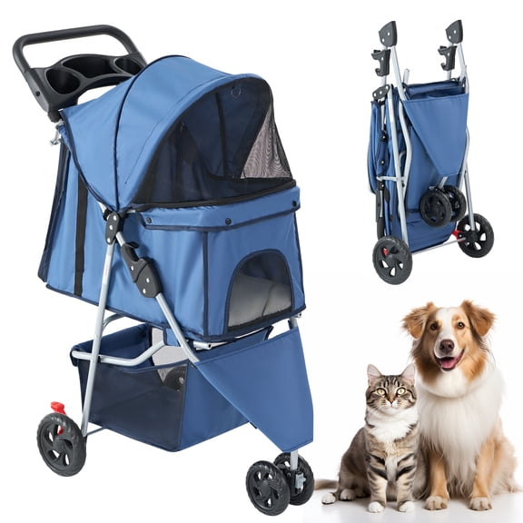 Gianna 3-Wheel Pet Stroller for Dogs, Jogging Stroller with Breathable Mesh Window, Large Storage Basket and Cup Holder