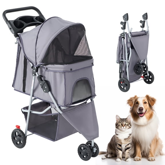 Gianna 3-Wheel Pet Stroller for Dogs, Jogging Stroller with Breathable Mesh Window, Large Storage Basket and Cup Holder