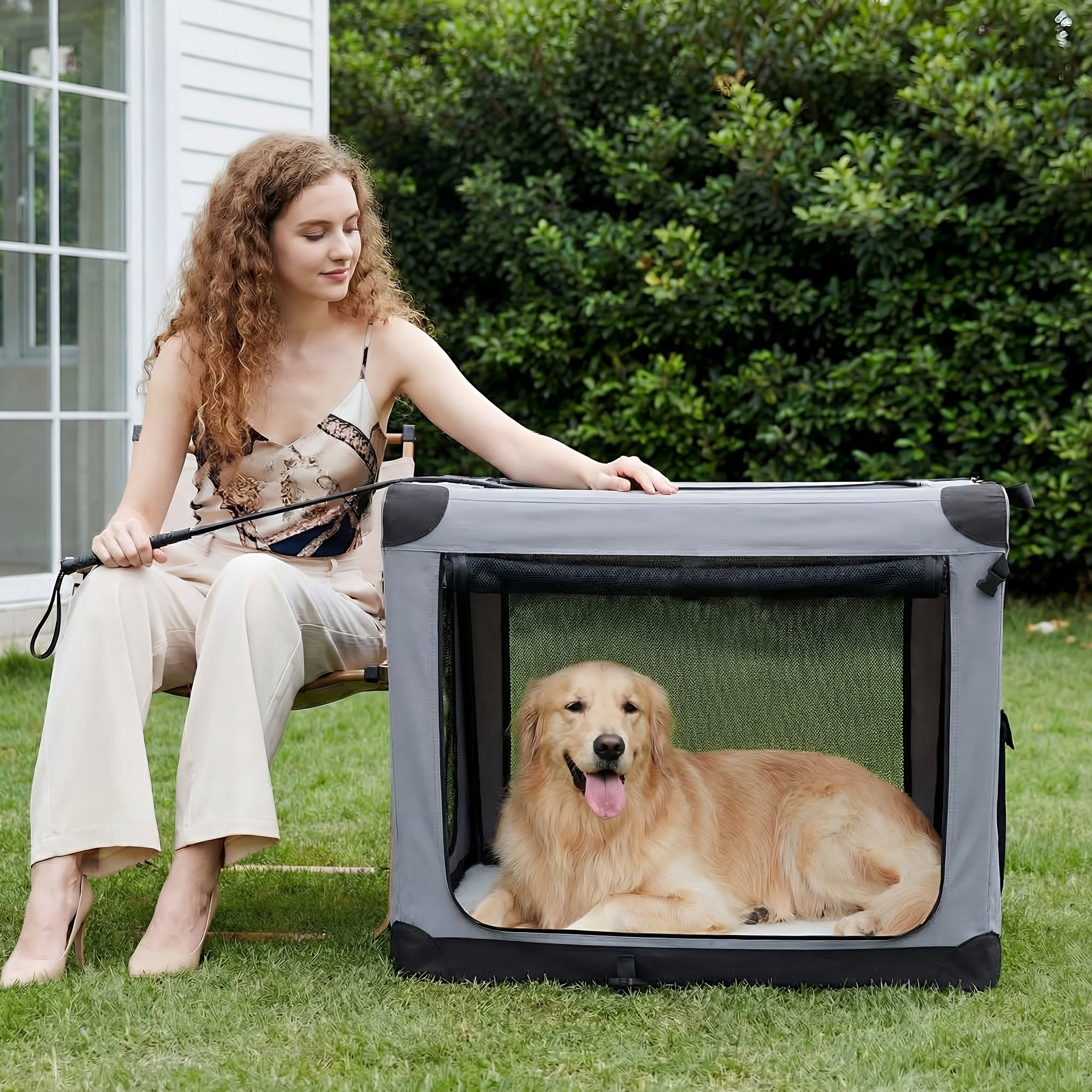 Gianna 30-Inch Collapsible Dog Crate, Soft Foldable Pet Kennel with 3-Door Mesh for Indoor & Outdoor