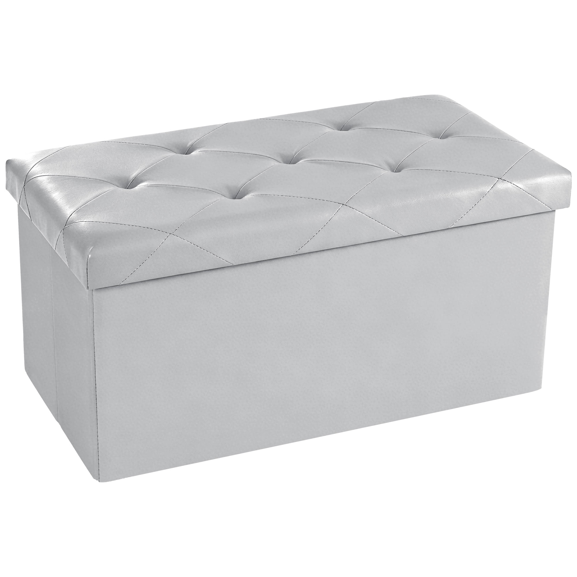 Gianna 30 Inch Folding Ottoman With Storage Bench, Bedside Storage Bench With Leather Top Cover and Cushion, Footrest Suitable for Bedroom, Living Room, Gray