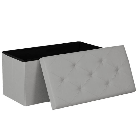 Gianna 30 Inch Folding Ottoman With Storage Bench, Bedside Storage Bench With Leather Top Cover and Cushion, Footrest Suitable for Bedroom, Living Room, Gray