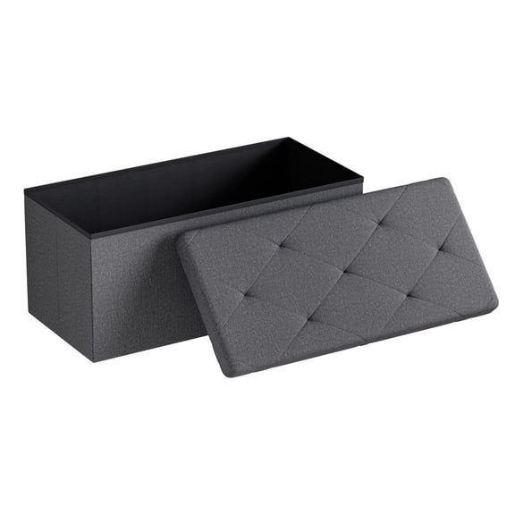 Gianna 30 Inch Folding Ottoman With Storage Bench, Bedside Storage Bench With Linen Top Cover and Cushion, Footrest Suitable for Bedroom, Living Room, Gray