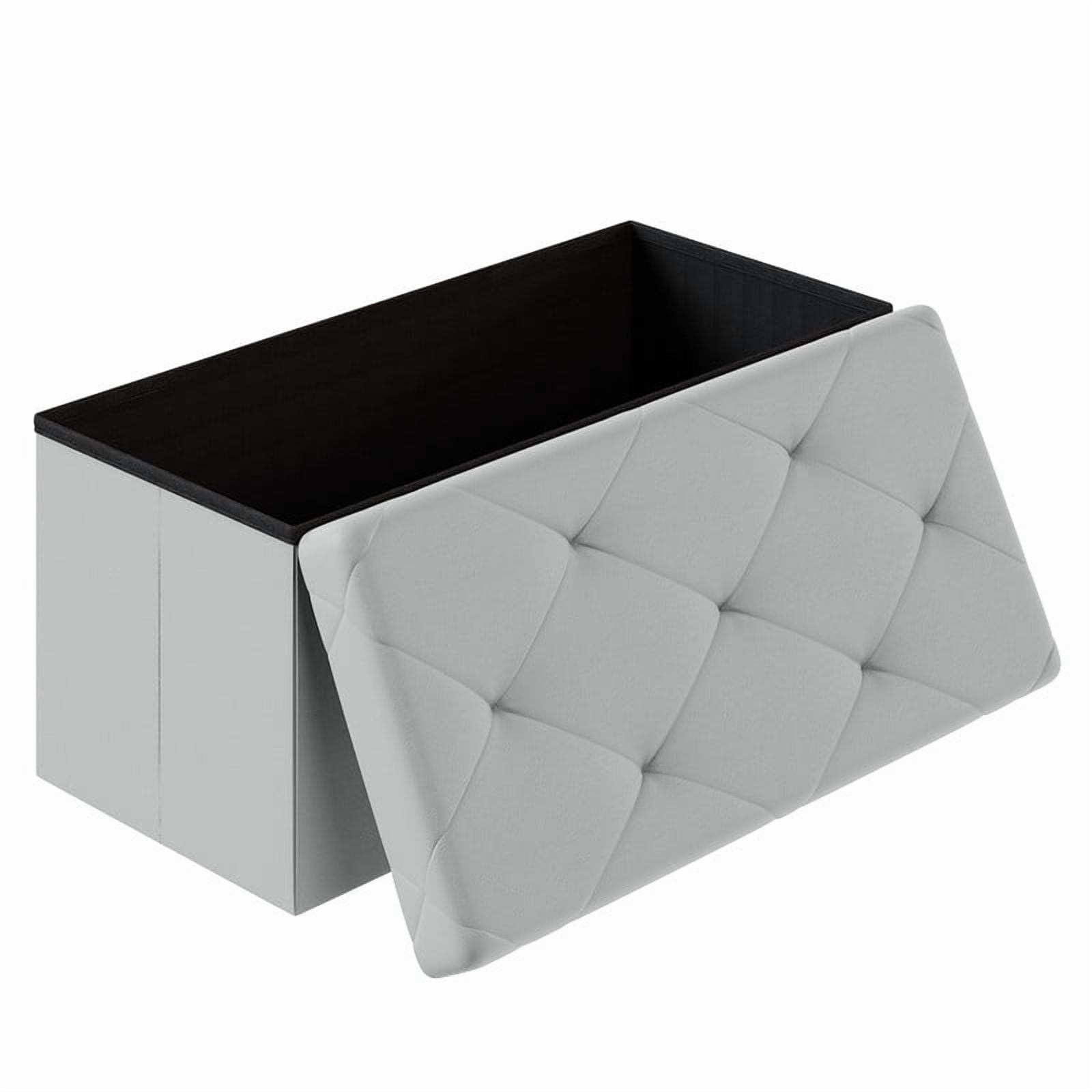 Gianna 30 Inches Folding Ottoman with Storage Bench, Foot Rest Stool, End of Bed Storage Bench Upholstered, Load 660 lbs, for Living Room, Synthetic Leather, Gray