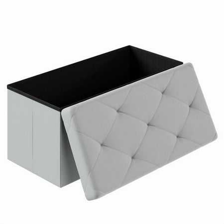 Gianna 30 Inches Folding Ottoman with Storage Bench, Foot Rest Stool, End of Bed Storage Bench Upholstered, Load 660 lbs, for Living Room, Synthetic Leather, Gray