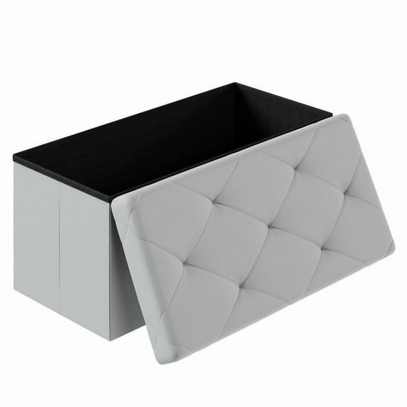 Gianna 30 Inches Folding Ottoman with Storage Bench, Foot Rest Stool, End of Bed Storage Bench Upholstered, Load 660 lbs, for Living Room, Synthetic Leather, Gray