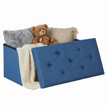 Gianna 30 Inches Folding Storage Ottoman Bench, Storage Chest, Foot Rest Stool, Bedroom Bench with Storage, Blue