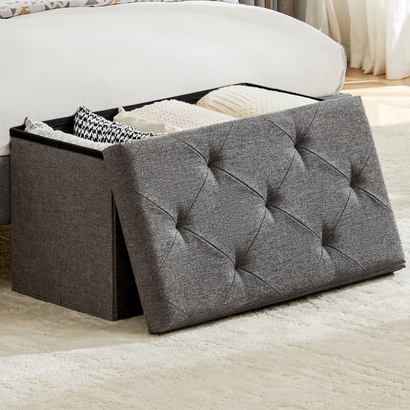 Gianna 30 Inches Folding Storage Ottoman Bench, Storage Chest, Foot Rest Stool, Bedroom Bench with Storage, Gray