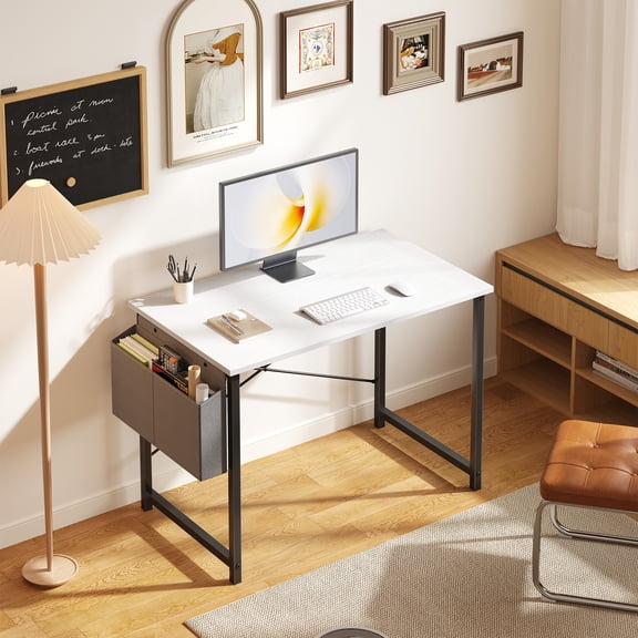 Gianna 31" Computer Desk with Metal Frame, Waterproof Surface and Storage Bag – Perfect for Office Use, White
