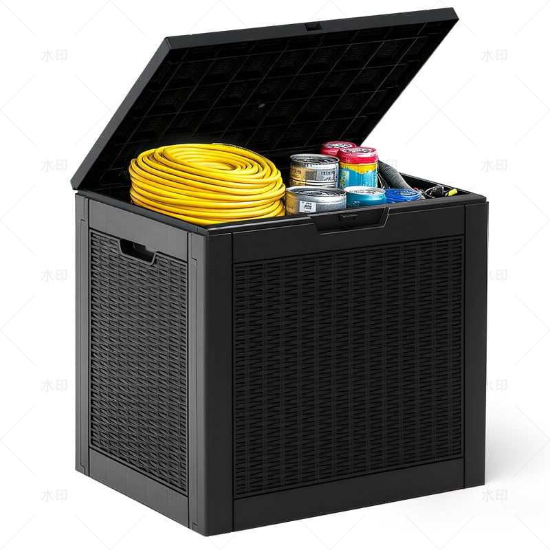 Gianna 31 Gallon Resin Deck Box Waterproof UV Resistant Outdoor Storage Box for Garden Indoor Wisteria Black