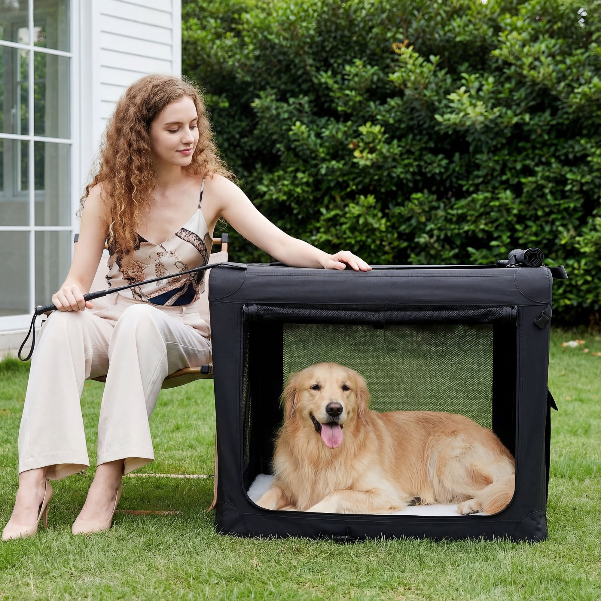 Gianna 36-Inch Collapsible Dog Crate, Soft Foldable Pet Kennel with 3-Door Mesh for Indoor & Outdoor