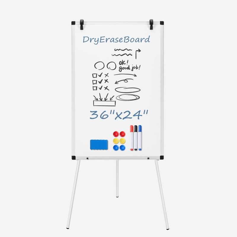 Gianna 36 x 24 Inches Magnetic White Board Dry Erase, Porbable Boards Height Adjustable, Dry Erase Board with Stand for School, Office and Home, Silver Aluminium Frame, White