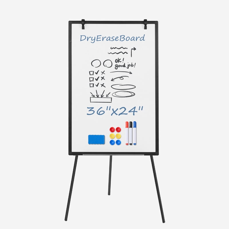 Gianna 36 x 24 Inches Magnetic White Board Dry Erase, Porbable Boards Height Adjustable, Dry Erase Board with Stand for School, Office and Home, Silver Aluminium Frame, Black