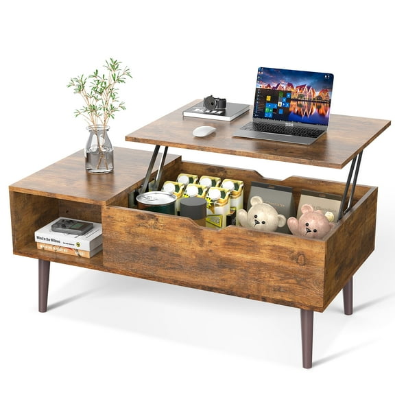 JOINSUN Wood Lift Top Coffee Table with Hidden Compartment and Adjustable Storage Shelf