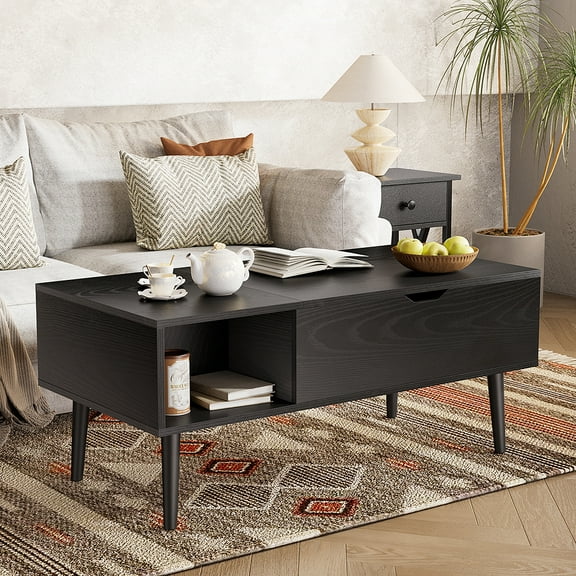Gianna 39.4"Lx19.6"Wx17.4"H Wood Lift Top Coffee Table with Hidden Compartment and Adjustable Storage Shelf