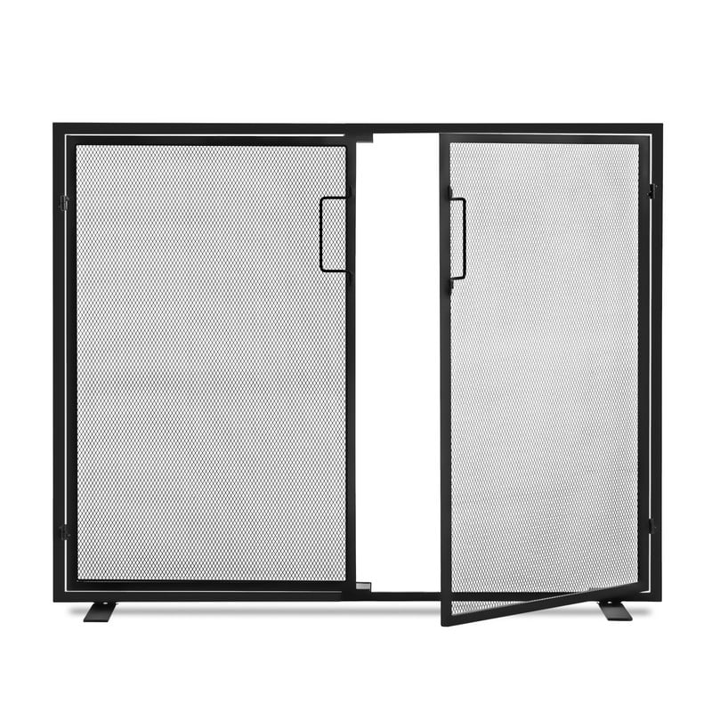Gianna 39" Fireplace Screen with Hinged Doors, 2 Panel Spark Guard Cover, 30.7" H Wrought Iron Metal Safety Gate for Fireplace and Living Room, Black
